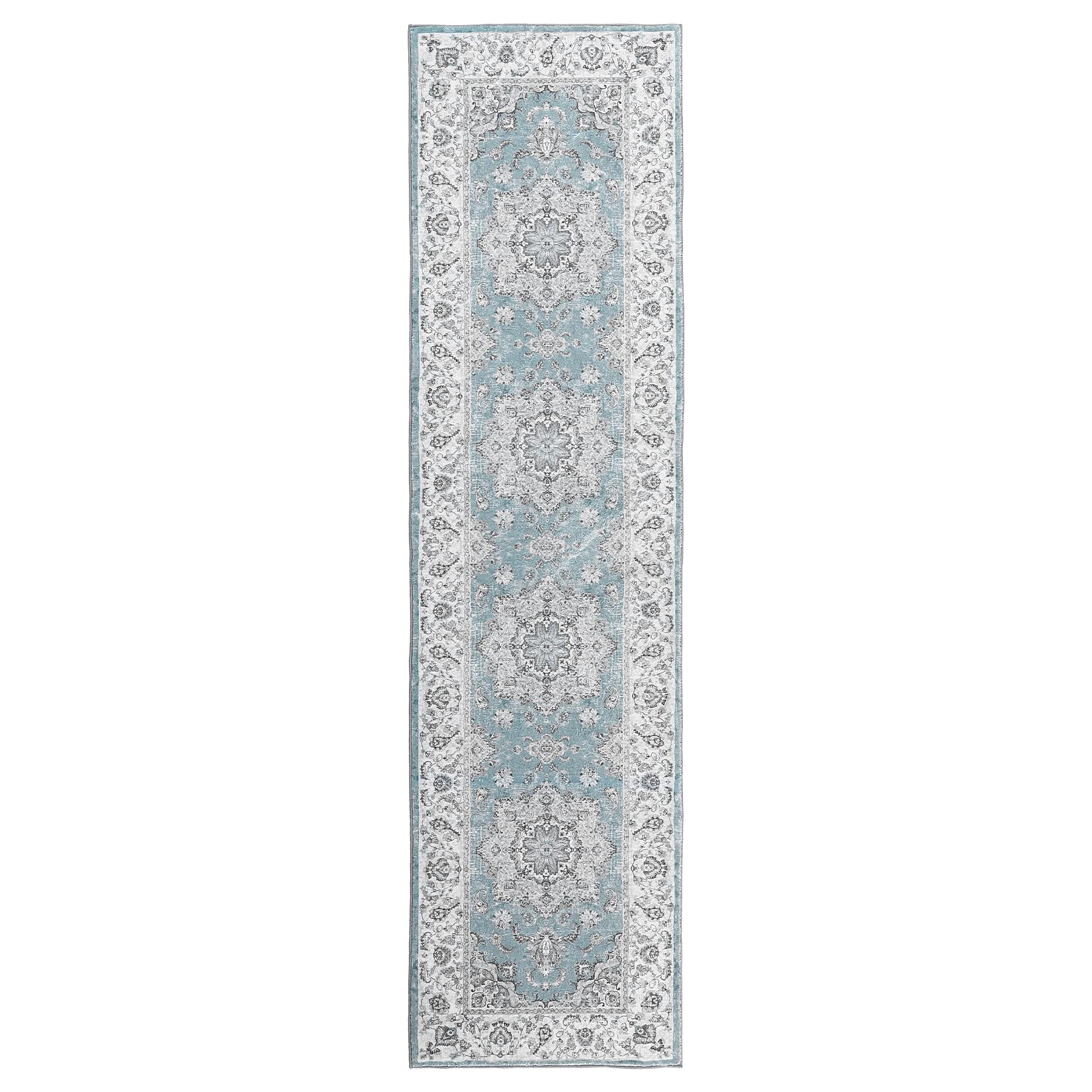 Tapis Garvee doux, lavable, style vintage, pour chambre et salon, antidérapant, 60 x 230 cm, bleu