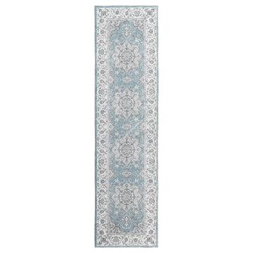 Tapis Garvee doux, lavable, style vintage, pour chambre et salon, antidérapant, 60 x 230 cm, bleu
