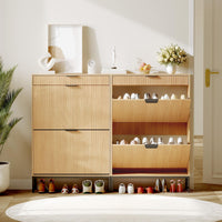 Meuble à chaussures Garvee avec 3 portes à charnières et 2 tiroirs, bois naturel - meuble de rangement pour entrée étroite