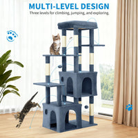 Garvee Arbre à Chat 155 cm Multi-Niveaux pour Grands Chats et Maine Coon, Grande Plateforme, 2 Niches, Sisal Naturel, Intérieur