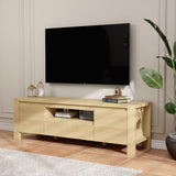 Garvee meuble TV 140 cm, avec portes et étagères ajustables bois naturel salon et chambre design sans poignées - Bois naturel