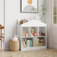 Étagère à jouets Garvee à 5 niveaux avec toit décoratif – Étagère de rangement en bois blanc pour chambres d'enfants, 90 x 90 x 30 cm