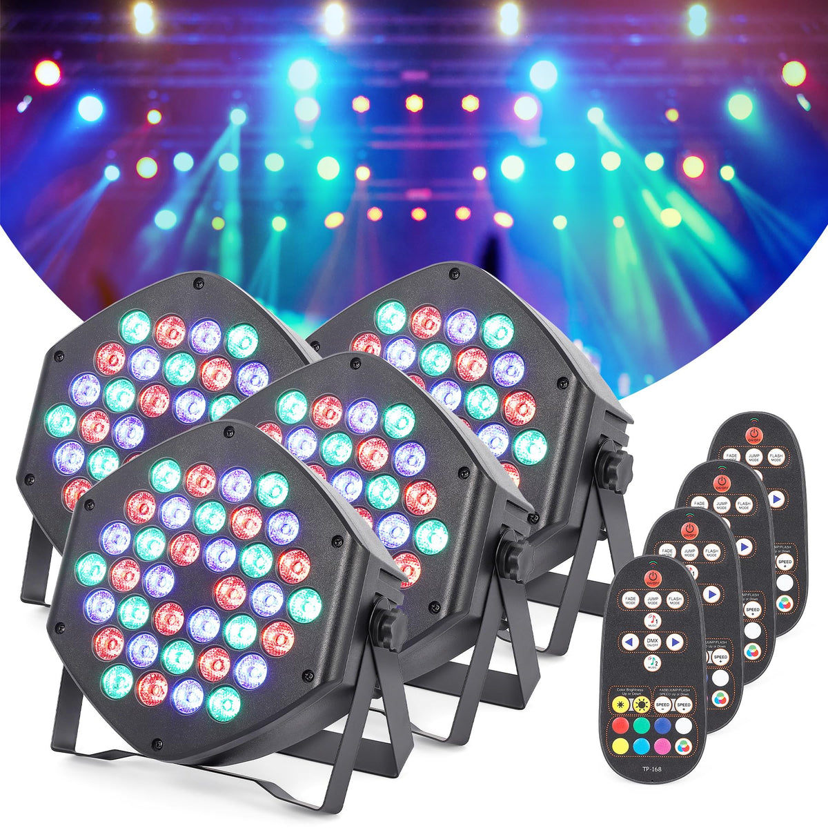 Garvee projecteurs de scène LED RGB rechargeables, 36 LED, 7 modes, télécommande, contrôle DMX, polyvalents pour DJ, discothèque, fêtes, bars, Halloween, Noël