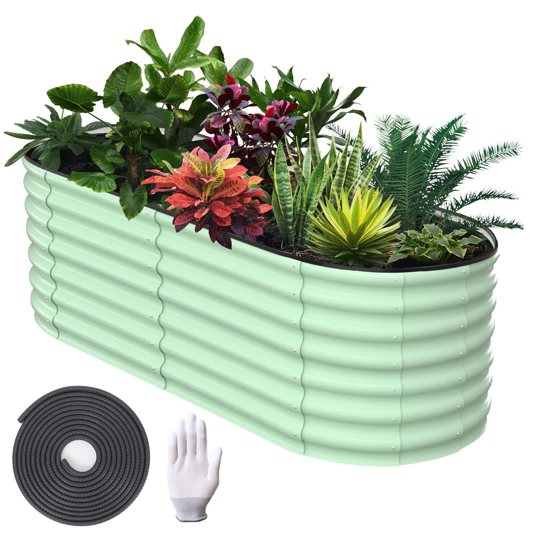 Potager surélevé Garvee, en métal ovale, avec revêtement aluminium-magnésium-zinc, pour le jardin, flexible, antirouille, résistant aux intempéries et durable.