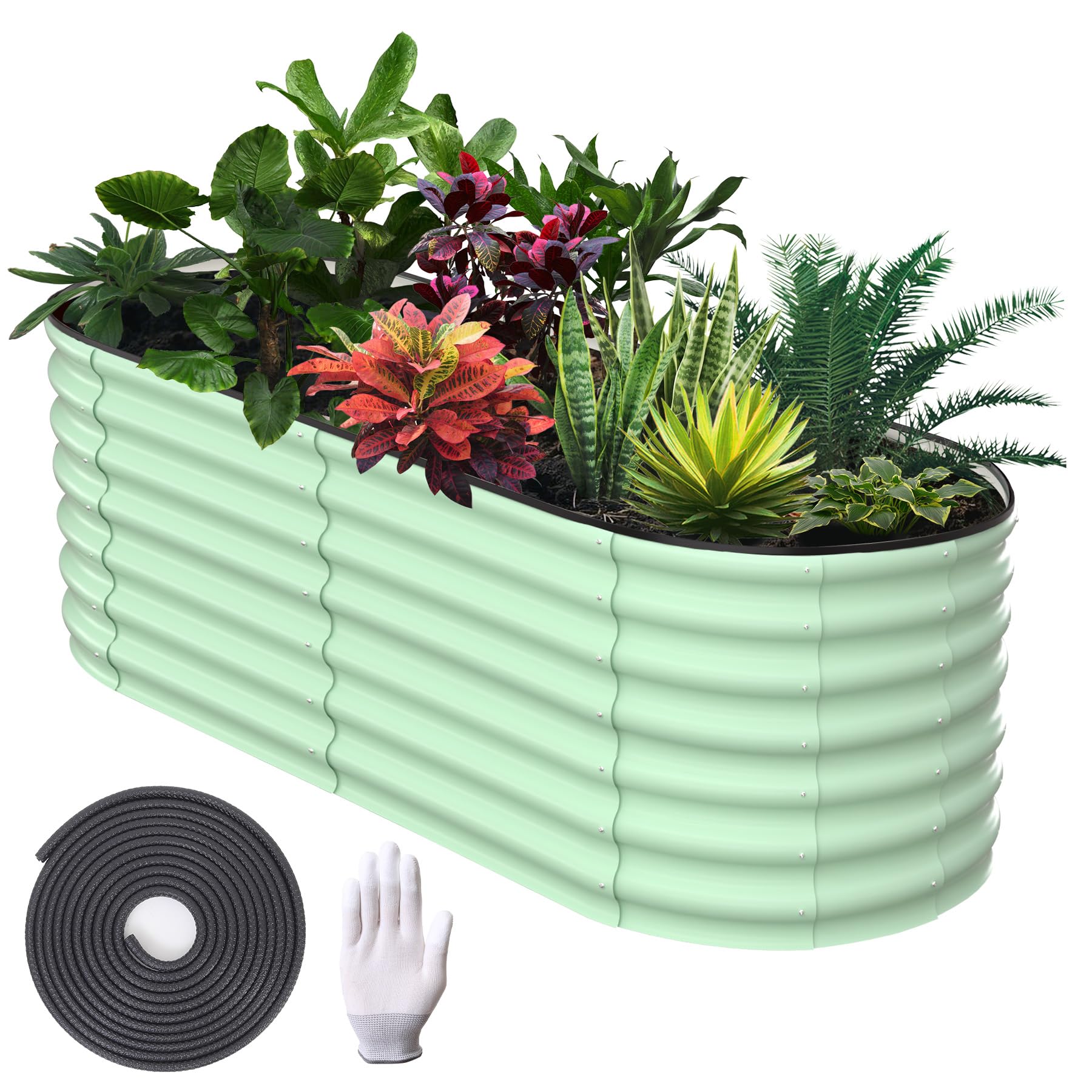 Potager surélevé Garvee, en métal ovale, avec revêtement aluminium-magnésium-zinc, pour le jardin, flexible, antirouille, résistant aux intempéries et durable.