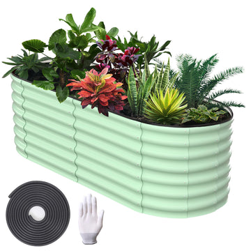 Potager surélevé Garvee, en métal ovale, avec revêtement aluminium-magnésium-zinc, pour le jardin, flexible, antirouille, résistant aux intempéries et durable.
