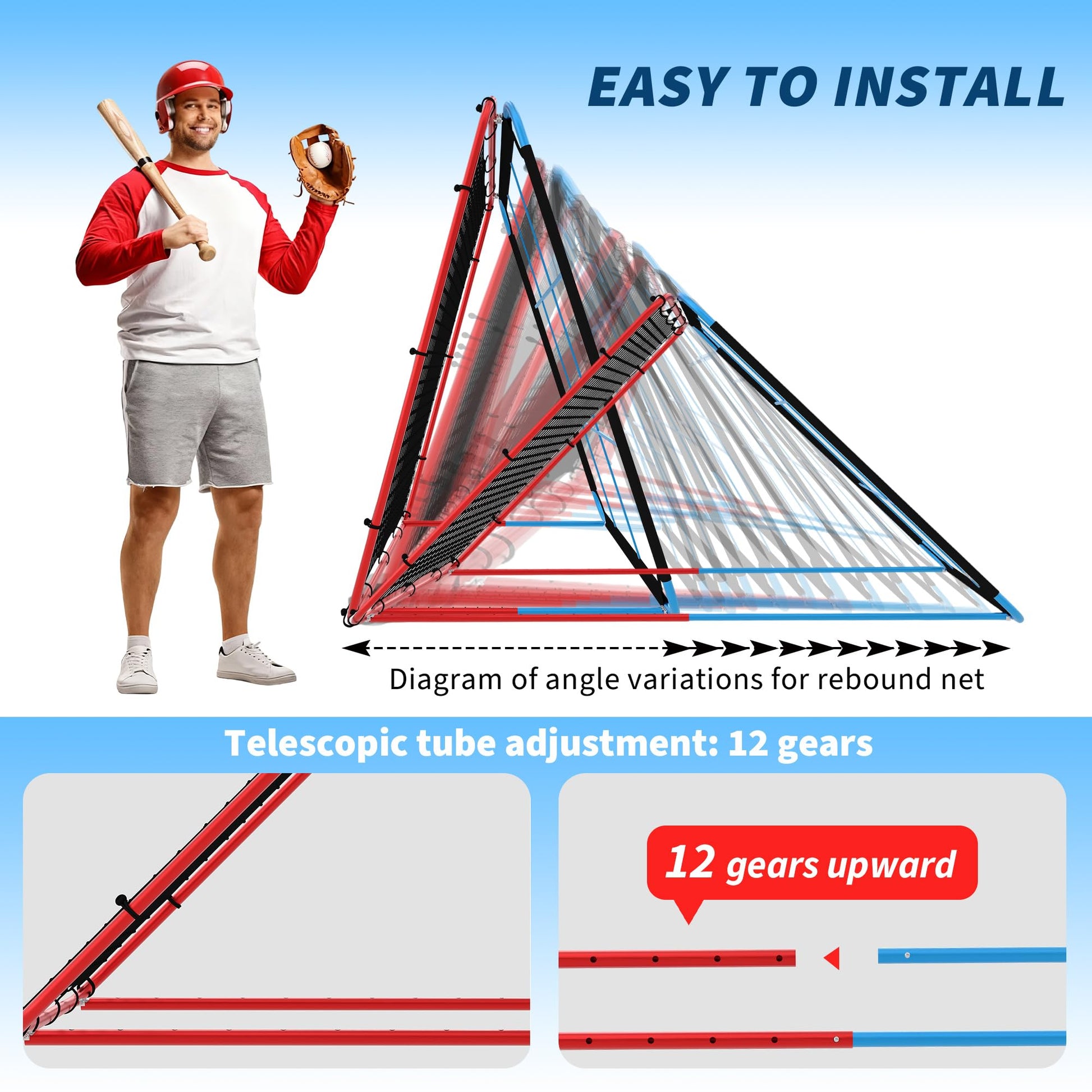 Filet de rebond Garvee pour le baseball, avec 9 poches, pliable et stable, idéal pour l'entraînement en extérieur et en intérieur, ainsi que pour le football et le volley-ball.