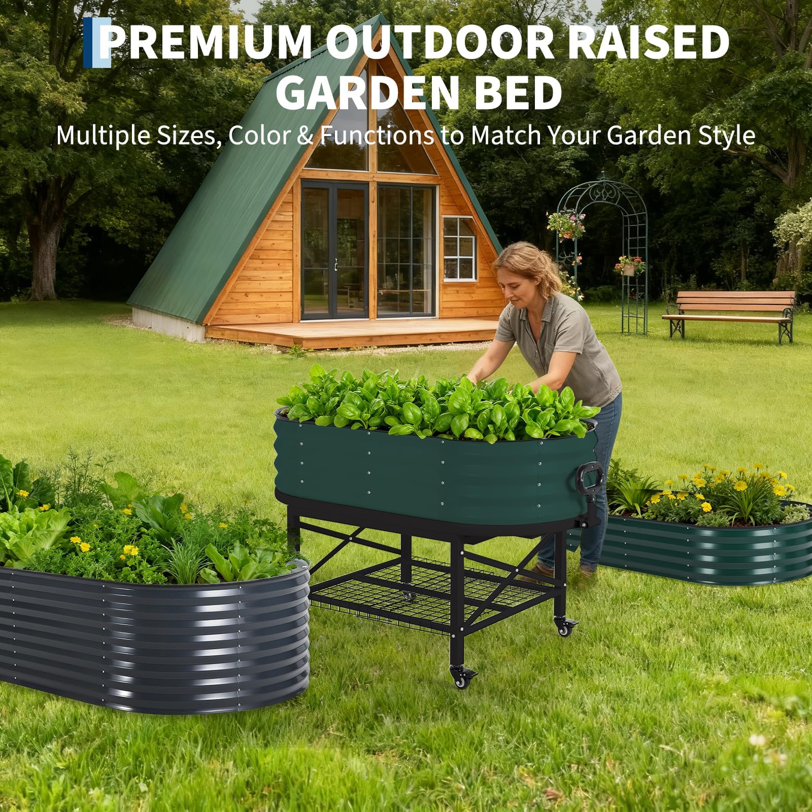 Jardinière surélevée en métal Garvee avec cadre renforcé et bâche pour légumes, herbes aromatiques et fleurs, filet de protection contre les oiseaux, gants inclus, style serre, idéale pour terrasse et résistante aux intempéries.