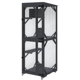 Garvee Maison Extérieure pour Chats avec 4 Roues, Enclos Catio très grand, Bois De Sapin et Métal, Jardin, Design Modulable, Couleur Naturelle - Black