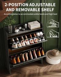 Rangement à chaussures Garvee avec 2 tiroirs pliables, marron rustique, pour couloir et entrée, gain de place, durable, pieds en métal