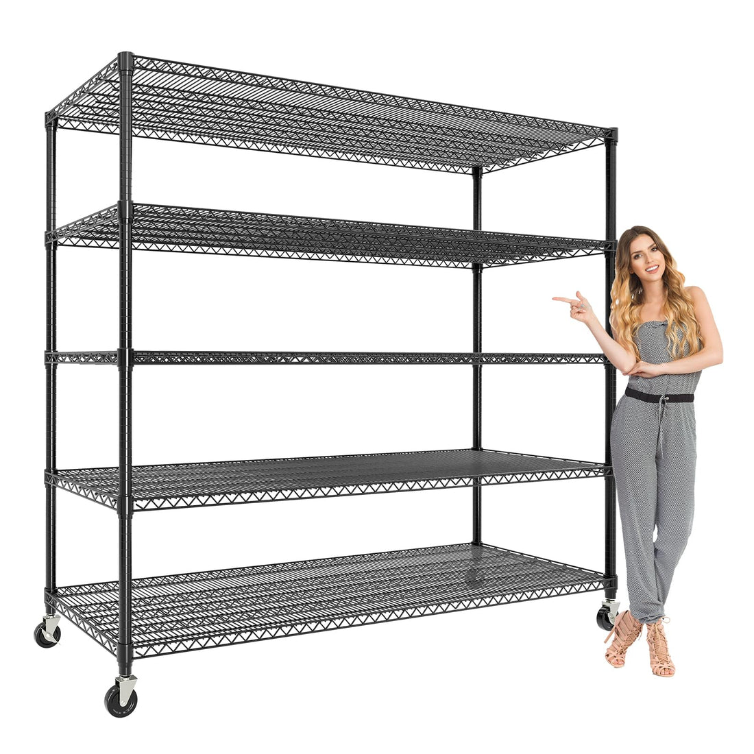 Garvee Étagère métallique robuste, 5 niveaux, capacité de charge de 1500kg, hauteur réglable, acier, roulettes et pieds fixes pour garage et entrepôt