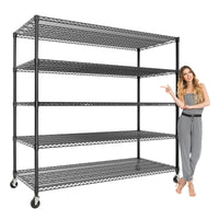 Étagère métallique robuste Garvee, 5 niveaux, capacité de charge de 1500 kg, hauteur réglable, acier, roulettes et pieds fixes pour garage et entrepôt, grand format, couleur acier