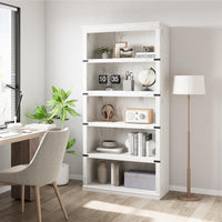 Garvee bibliothèque haute 80 × 32 × 171 cm, 5 niveaux ouverts, finition blanche, style campagne