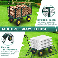 Chariot de jardin robuste en acier Garvee, capacité de charge de 500 kg, poignée pivotante à 180°, pneus pneumatiques de 25 cm, côtés amovibles, pour jardin et cour, en métal résistant