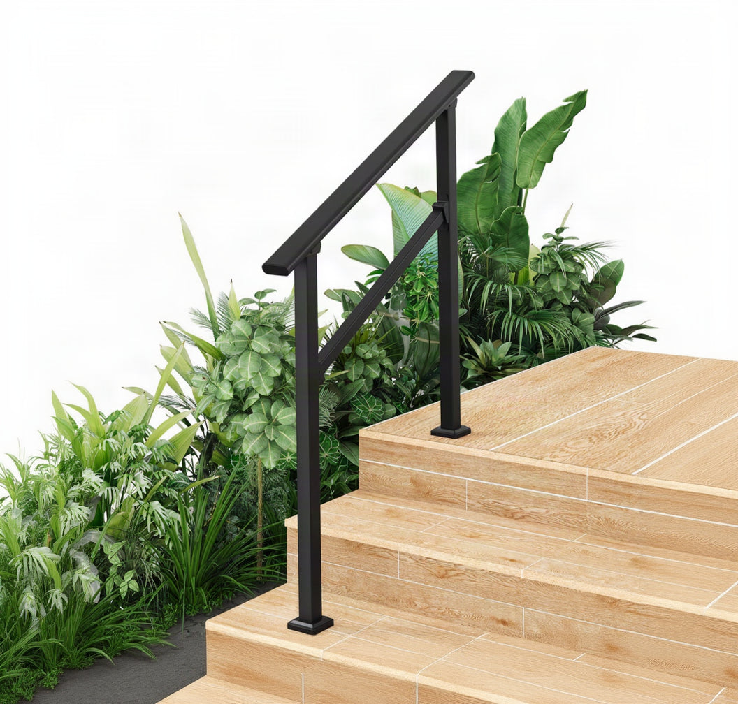 Garvee Rampe d’Escalier pour 3 Marches, Ajustable de 0° à 45°, Finition Noir, avc Kit de Sécurité pour Maison et Commerce, avec gants