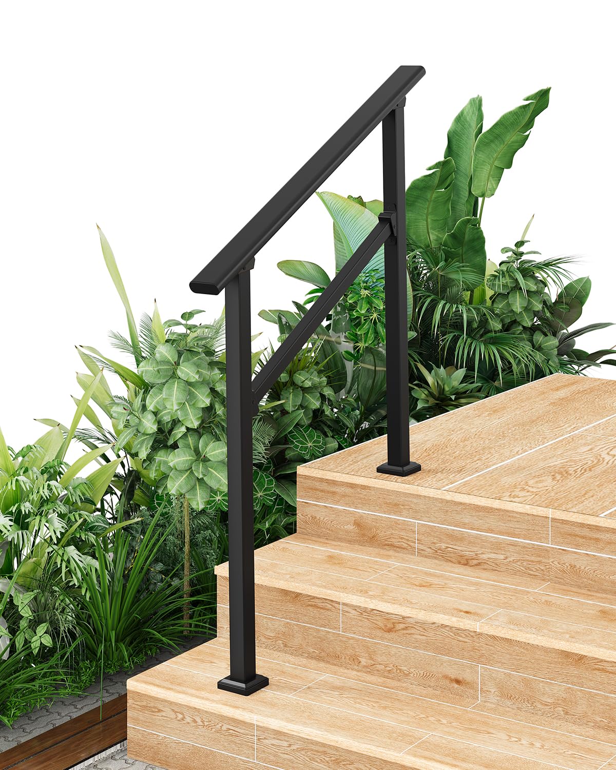 Garvee Rampe d’Escalier pour 3 Marches, Ajustable de 0° à 45°, Finition Noir Brillant, avec Kit de Sécurité pour Maison et Commerce
