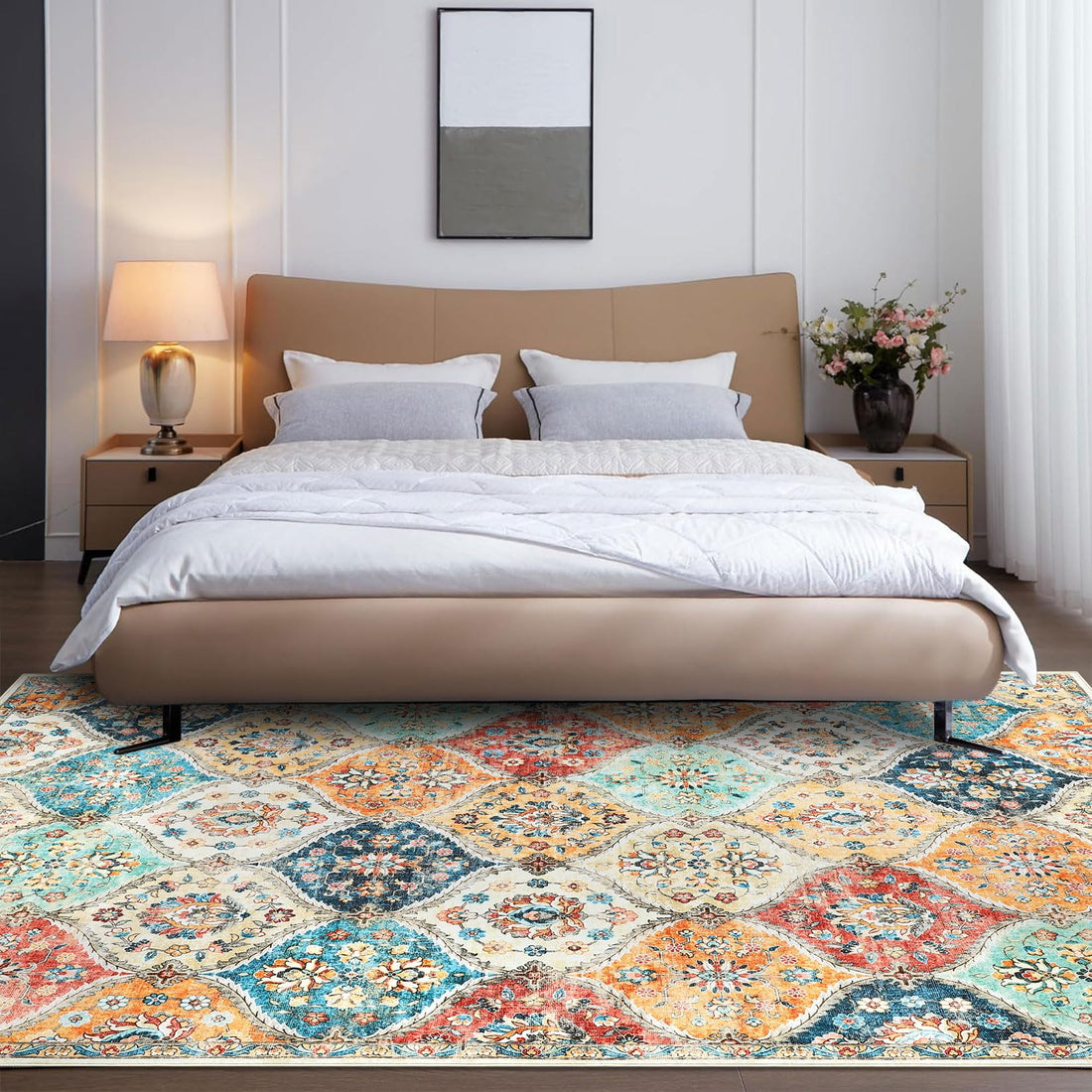 Tapis Garvee Vintage Lavable 5x7 Oriental Antidérapant Doux Polyester Pour Chambre Salon