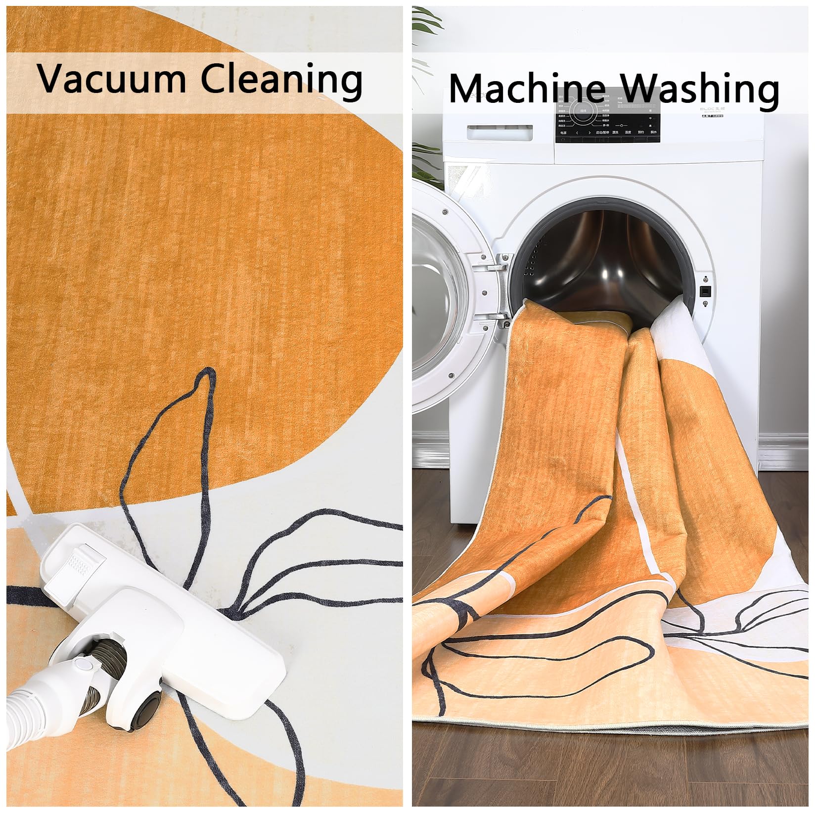 Tapis Garvee en polyester imitation cachemire, lavable, antidérapant, motif moderne, 160 x 230 cm, orange