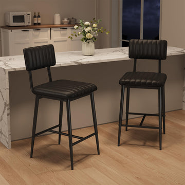 Ensemble de 2 tabourets de bar Garvee, en cuir PU, rembourrage épais, pieds en métal, dossier et repose-pieds, idéal pour îlot de cuisine, 65 cm (25,6 pouces), stable et élégant.