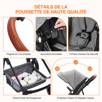 Garvee Poussette Bébé 2 en 1 S600, Assise Haute Vision, Système de Voyage Compact et Léger, Réversible, Pliable, Gris Clair