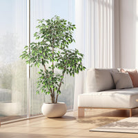 Ficus artificiel Garvee de 1,83 m (6 pi) avec 4 troncs, grand pot blanc pour salon et bureau, 180 cm x 105 cm (70,8 po x 41,3 po).