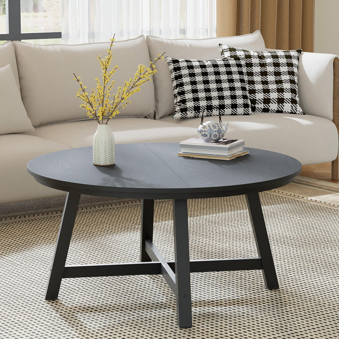 Garvee table basse rectangulaire moderne 102 × 52 cm en bois robuste, style minimaliste marron/noir, idéale pour le salon et le balcon