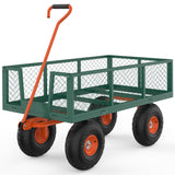 Garvee Chariot de jardin en acier robuste, charge 227 kg, ridelles amovibles, pneus tout-terrain de 25 cm et poignée pivotante, vert et orange - Vert