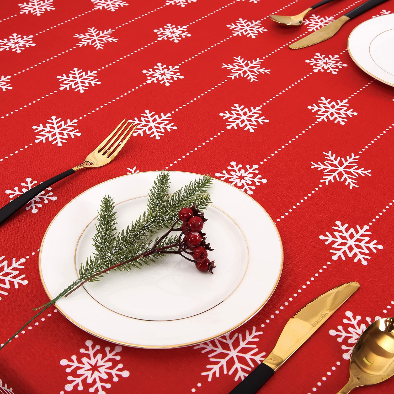 Nappe Garvee à motif flocons de neige, résistante aux taches et aux couleurs grand teint, idéale pour la décoration de table, 100 % polyester, blanche.