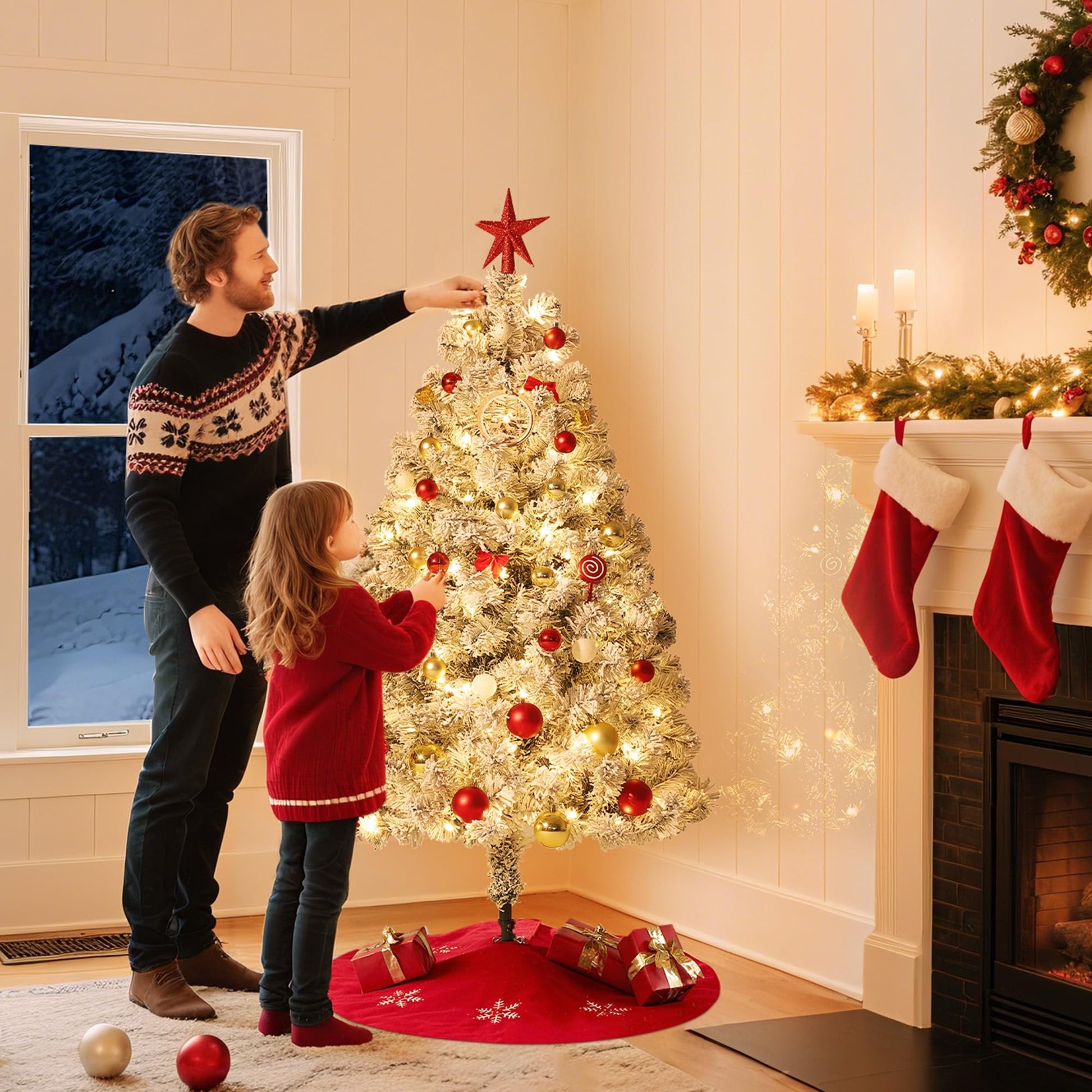 Sapin de Noël artificiel Garvee de 120 cm avec 100 LED, en PE/PVC, idéal pour les petits espaces et la décoration de Noël.