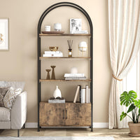 Étagère arquée à 4 niveaux Garvee avec portes, structure métallique industrielle, 182 cm (71,5 pouces), design ouvert, marron, idéale pour le salon et le bureau.