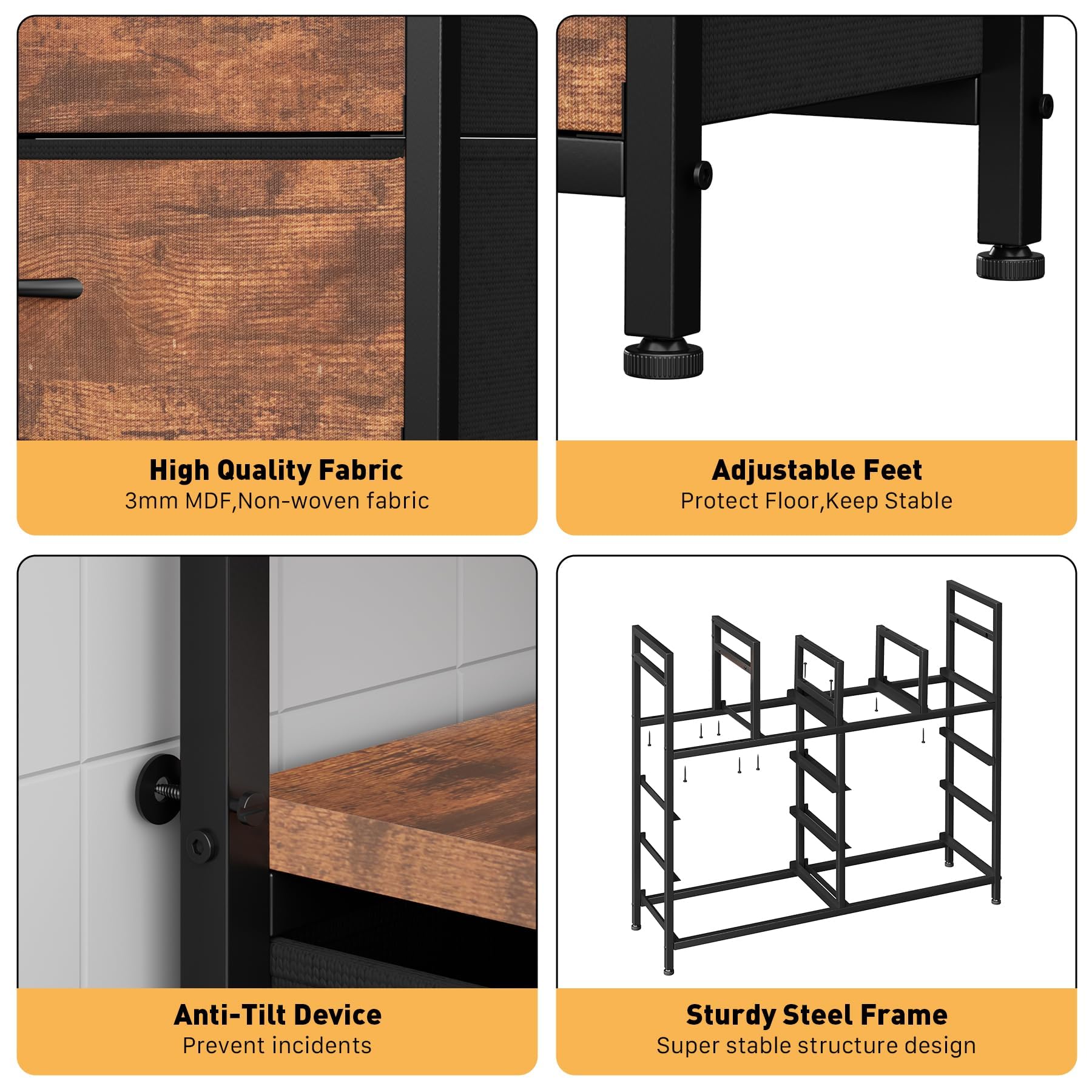 Commode Garvee à 9 tiroirs en tissu, multifonctionnelle pour chambre et salon, 100 x 30 x 86 cm, coloris rétro