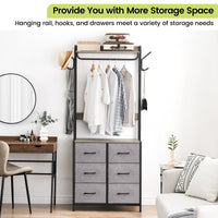 Portant à vêtements Garvee avec 4 tiroirs en tissu, structure en métal et plateau en bois, idéal pour la chambre et l'entrée. Gain de place, sûr et compact.