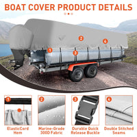 Housse de bateau ponton Garvee robuste, imperméable, de qualité marine, grise, 21''-24'', pour bateau transportable sur remorque