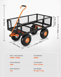 Garvee Chariot de jardin 3 en 1 en acier robuste, charge 408 kg, ridelles grillagées amovibles, pneus tout-terrain, poignée pivotante, 96 × 50 cm, noir et orange