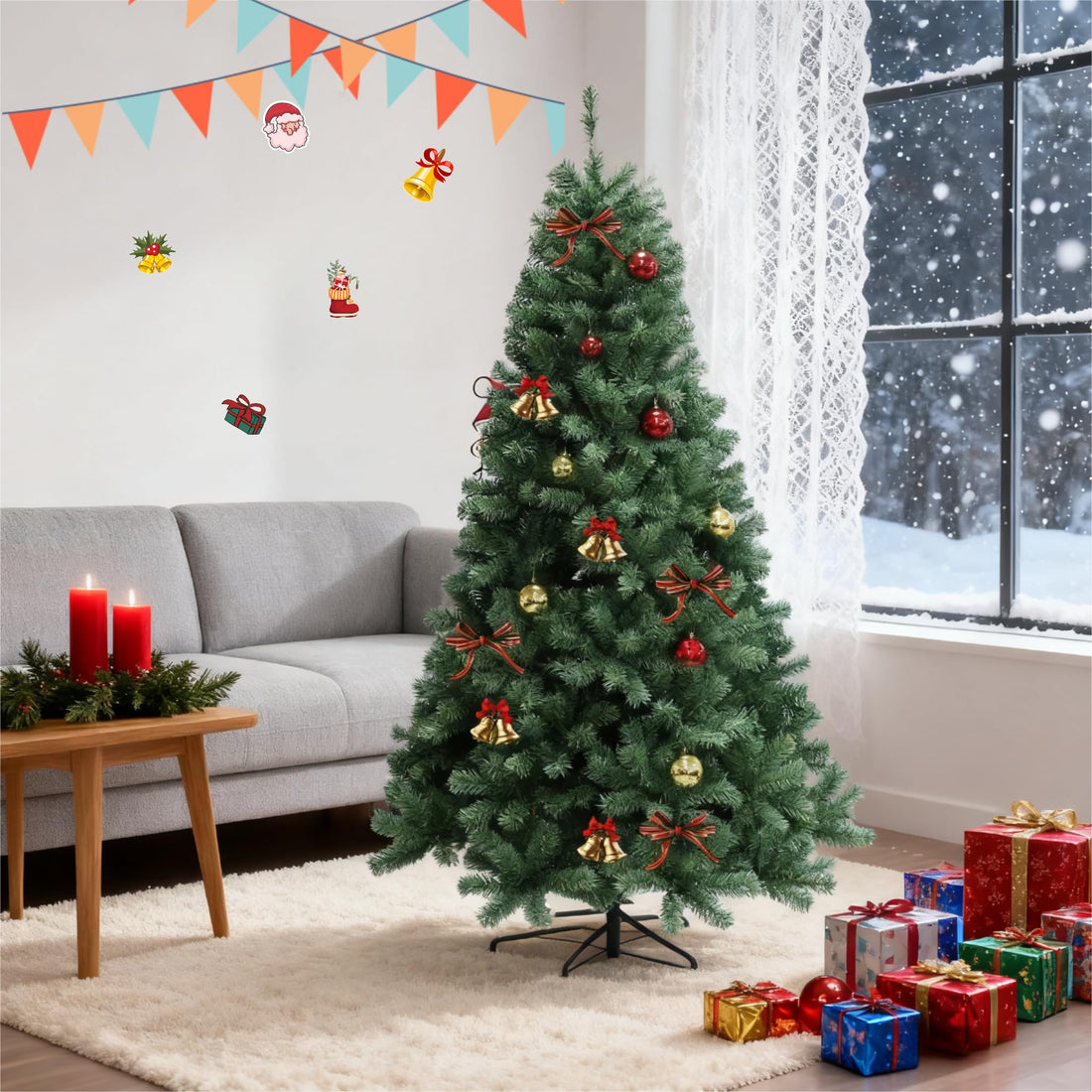 Sapin de Noël artificiel Garvee – 214 cm, 300 LED, 1350 branches, aiguilles en PVC, pour Noël