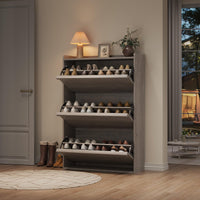 Meuble à chaussures Garvee avec 3 compartiments pliables, étagère réglable, bois MDF, pour entrée et salon, gris, gain de place, robuste