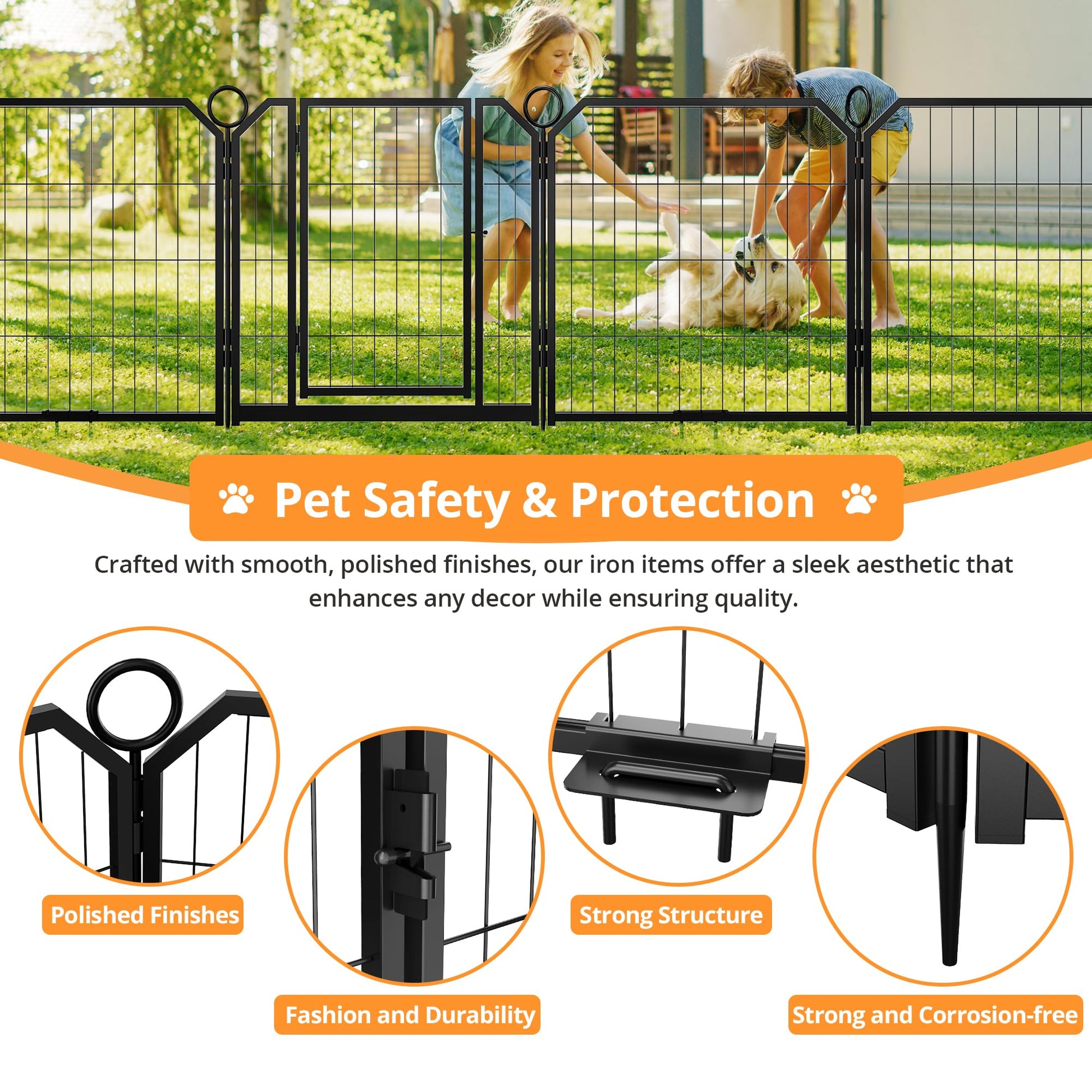 Garvee Parc pour Chien 102 cm, 8 Panneaux en Métal Robuste, Enclos Intérieur/Extérieur pour Chiot, Camping-Car, Jardin et Cour