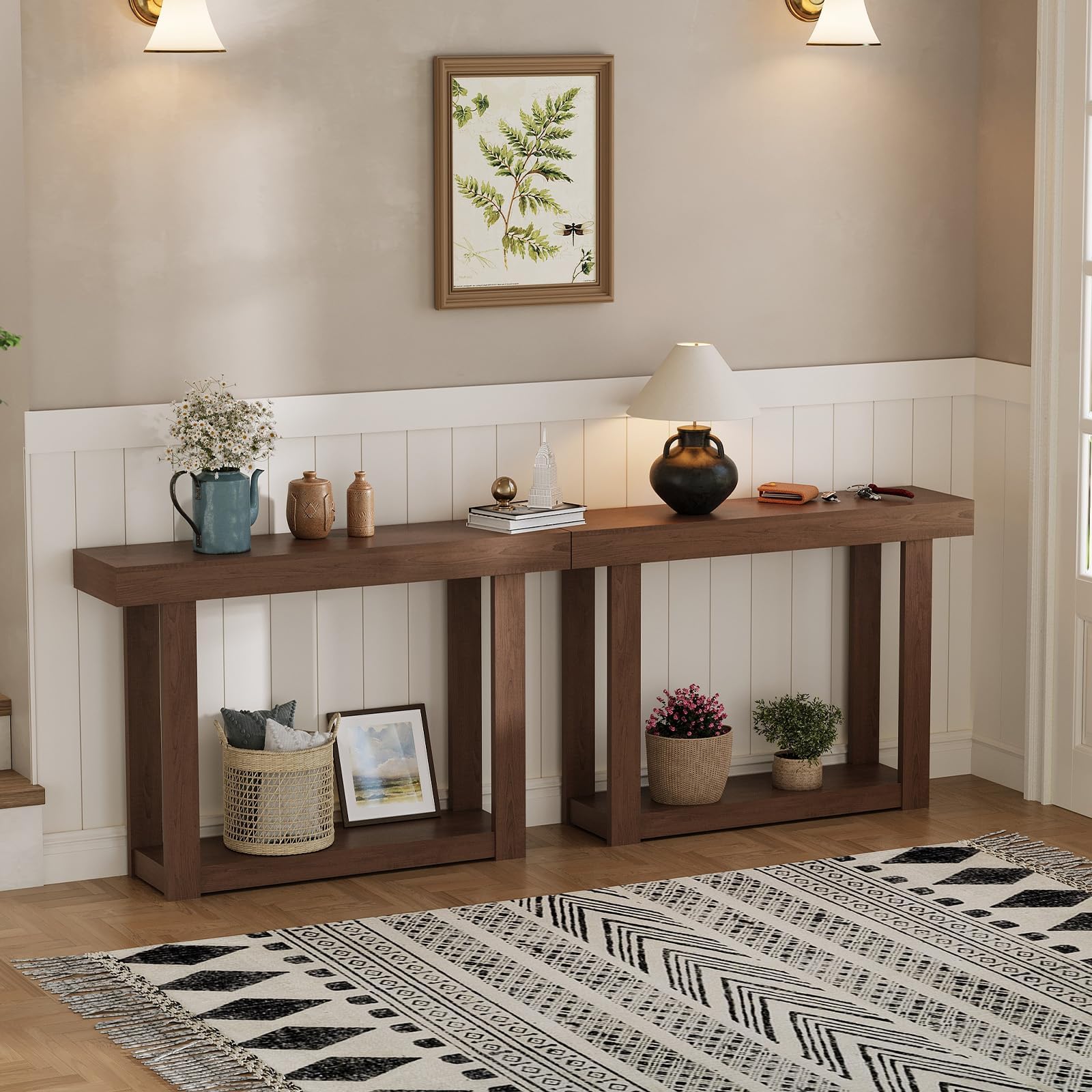 Console en bois Garvee 46 po, étroite, style campagnard, pour entrée et salon, finition blond naturel