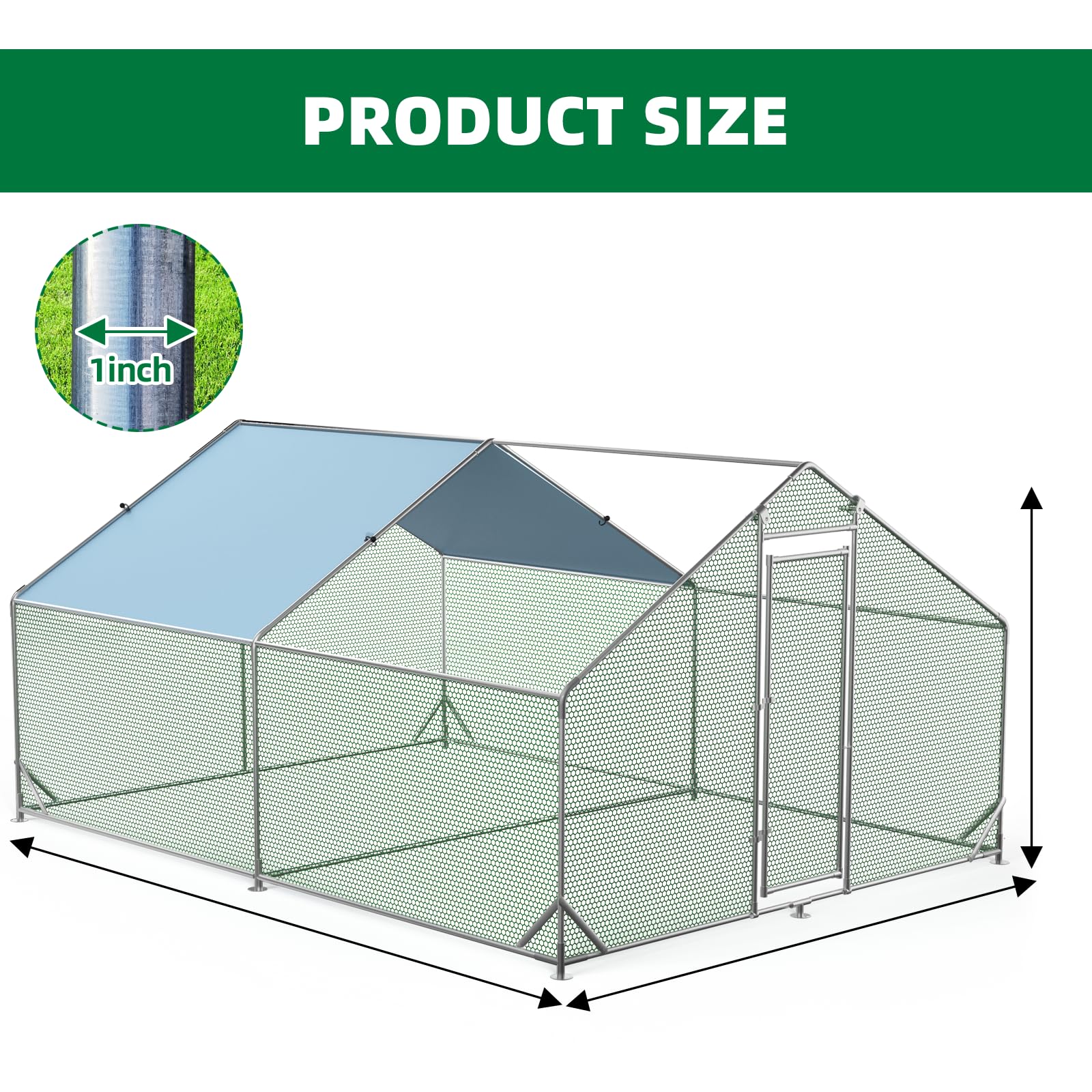 Poulailler métallique Garvee grand format 300 × 400 × 195 cm – Deux compartiments, structure tubulaire en acier triplement renforcée pour jardin et ferme