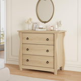 Commode Garvee à 3 tiroirs, meuble moderne en bois blanc avec poignées en métal noir, idéale pour le salon et la chambre, 76 x 40 x 74,5 cm