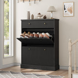Garvee Meuble à chaussures moderne avec 2 tiroirs abattants, 1 tiroir supérieur, bois noir, pour entrée et couloir, compact et antibascule - Noir