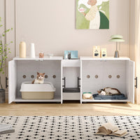 Garvee Enclos pour chat à double pièce avec mobilier intégré pour salon, 140cm (139,7cm) de long, blanc