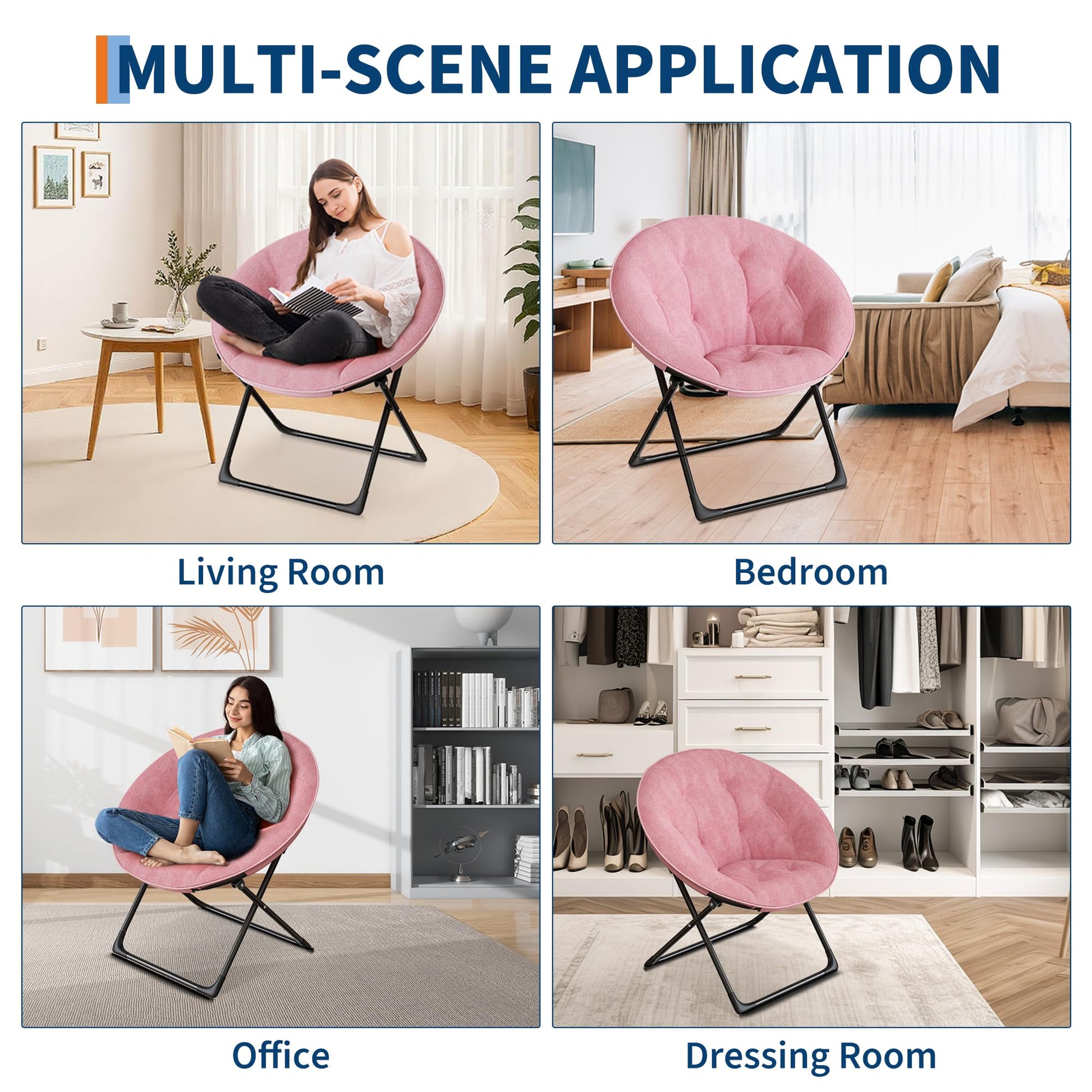 Fauteuil Garvee Saucer Lounge Chair avec structure dorée, revêtement surdimensionné en fausse fourrure, pliable pour chambre et salon, rose