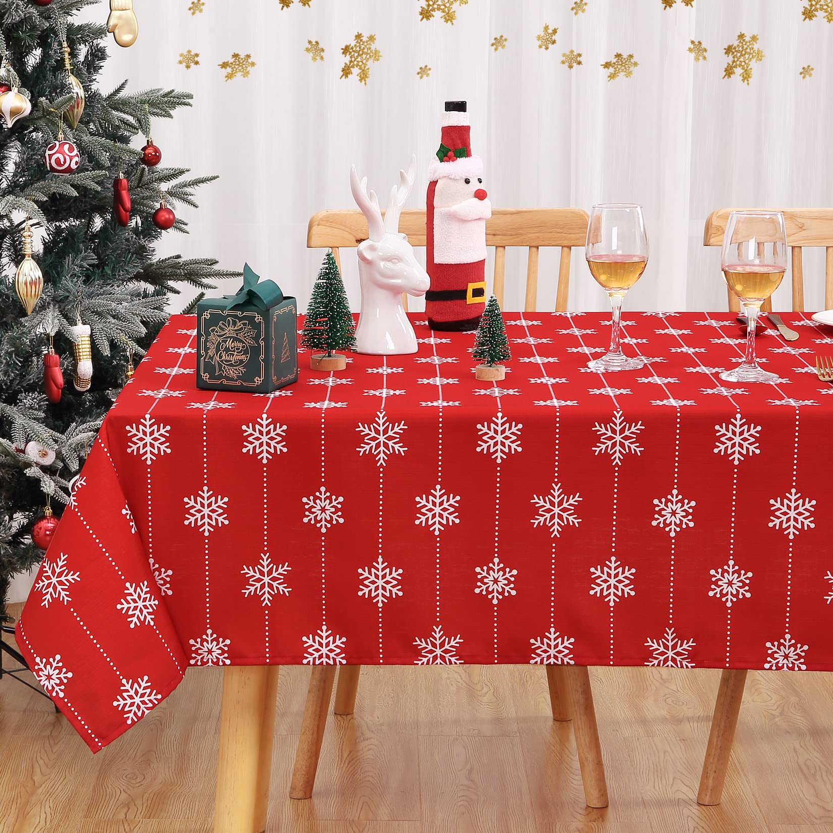 Nappe Garvee à motif flocons de neige, résistante aux taches et aux couleurs grand teint, idéale pour la décoration de table, 100 % polyester, blanche.