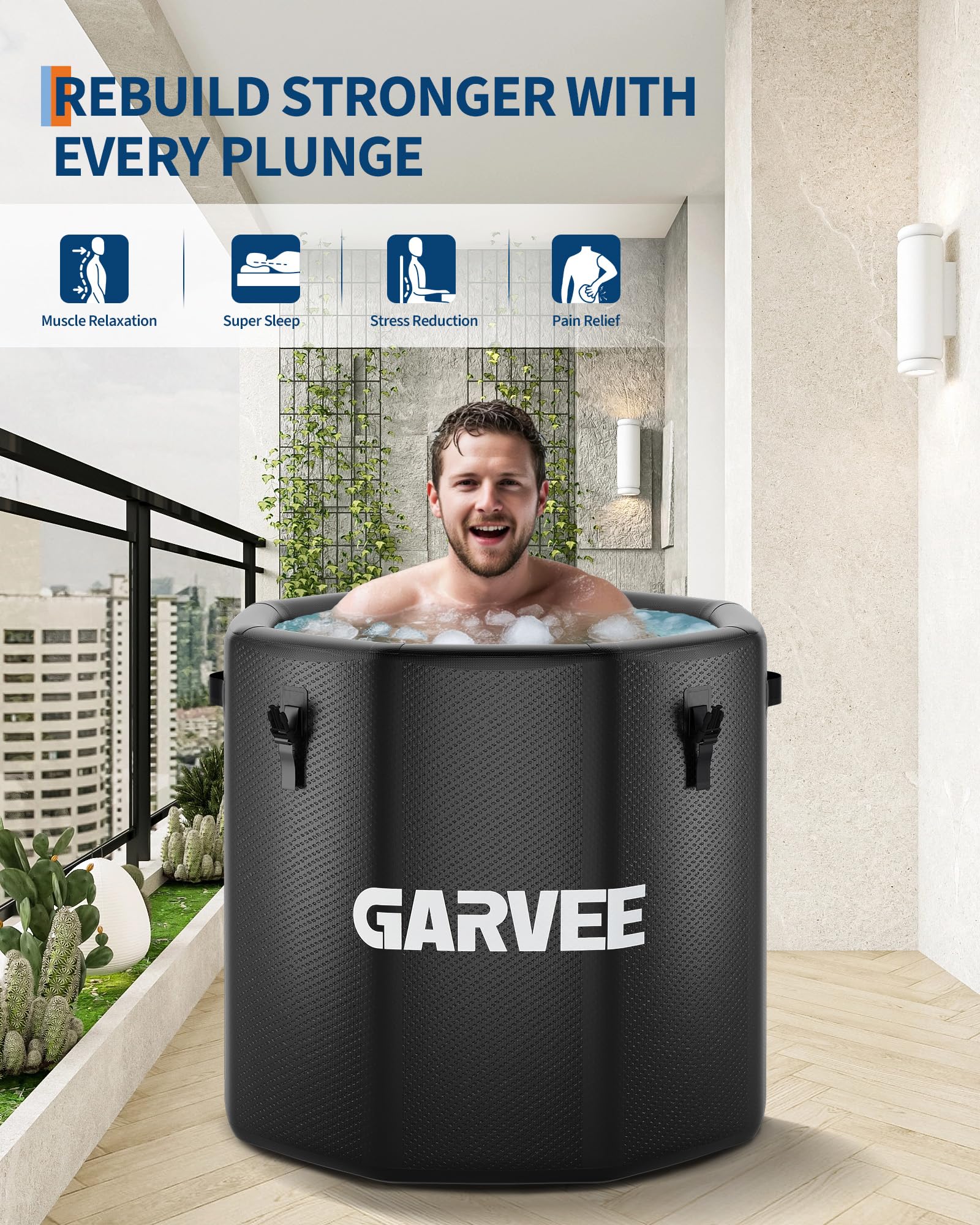 Baignoire balnéo Garvee XXL pour athlètes, 700 litres, PVC de qualité militaire, compatible avec les refroidisseurs d'eau, portable, couvercle isolé, sports et loisirs