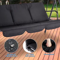 Balancelle d'extérieur Garvee, 3 places, avec auvent réglable anti-UV, coussins épais, structure en acier, résistante aux intempéries, pour jardin, terrasse, balcon
