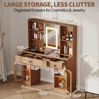Garvee Coiffeuse de Maquillage avec Miroir Coulissant LED 3 Couleurs, MDF, USB/AC, Verre Sculpté Multicolore, Idéale Chambre ou Dressing