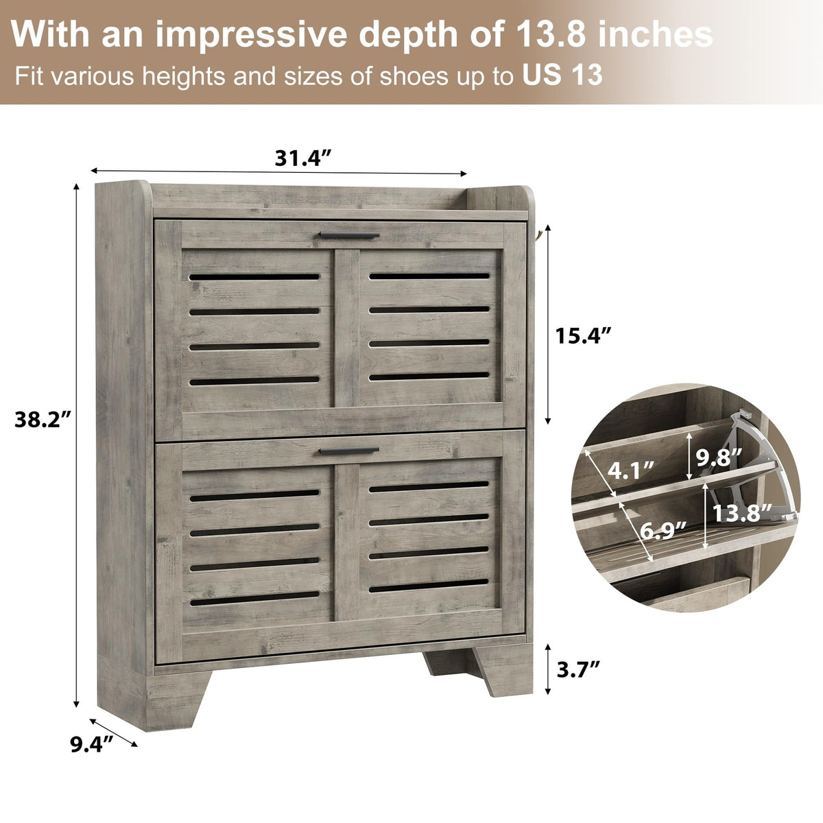 Garvee meuble à chaussures pour entrée, avec 2 tiroirs abattants, en bois vert p2, ventilé, résistant aux rayures, étroit, profondeur 35 cm