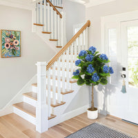 Hortensia artificiel Garvee de 95 cm avec 9 fleurs bleues, feuilles en polyester résistant, pot noir pour la décoration de la maison et du bureau