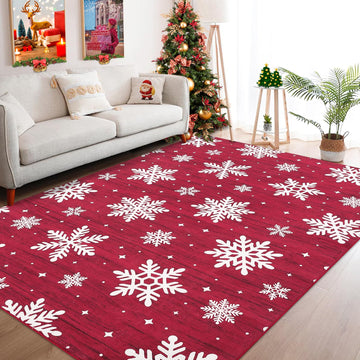 Tapis de Noël moderne Garvee grand format avec bordure de Noël et flocons de neige, pour salon, chambre ou salle à manger, 140 x 200 cm, multicolore